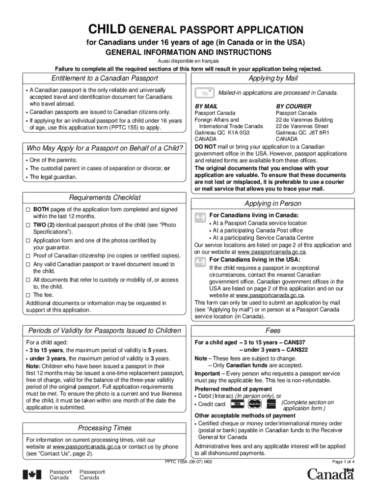 Child General Passport Application For Canadians Under 16 Years Of Age D1 