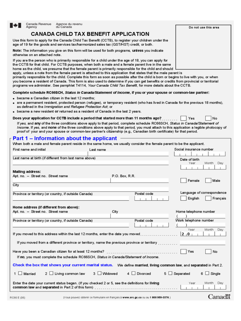 Child Tax Benefit Application Form Canada Edit Fill Sign Online 
