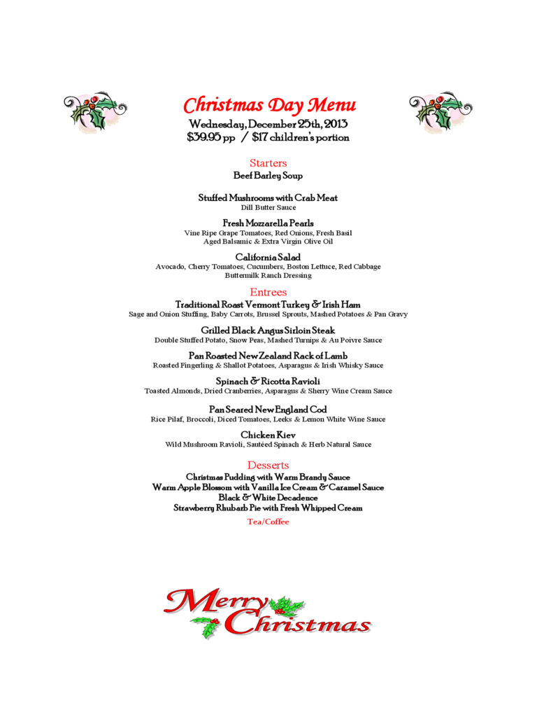 Christmas Day Menu Edit Fill Sign Online Handypdf