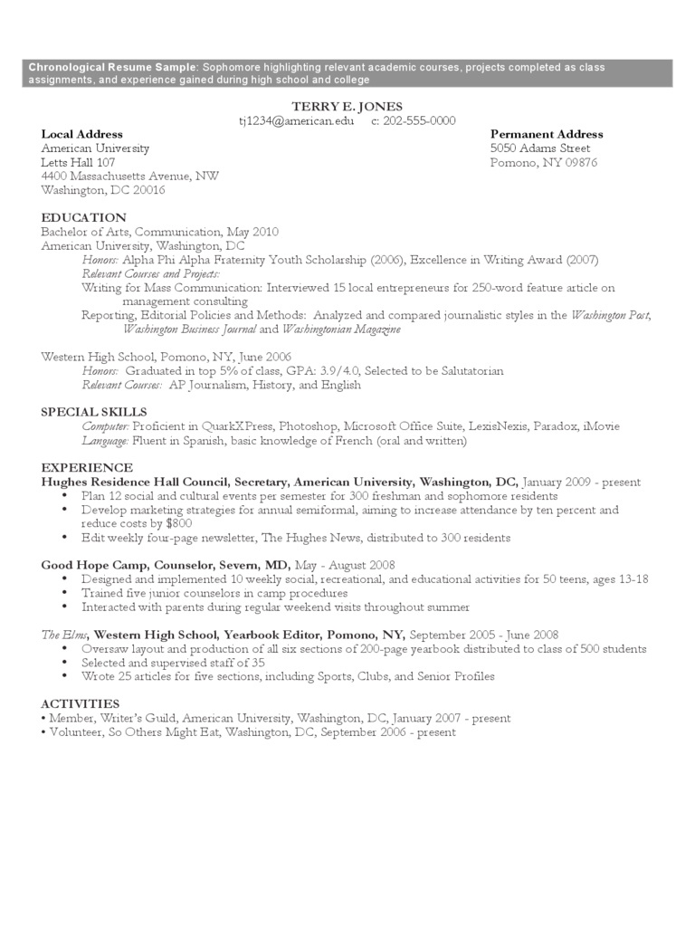 Chronological Resume Sample Format