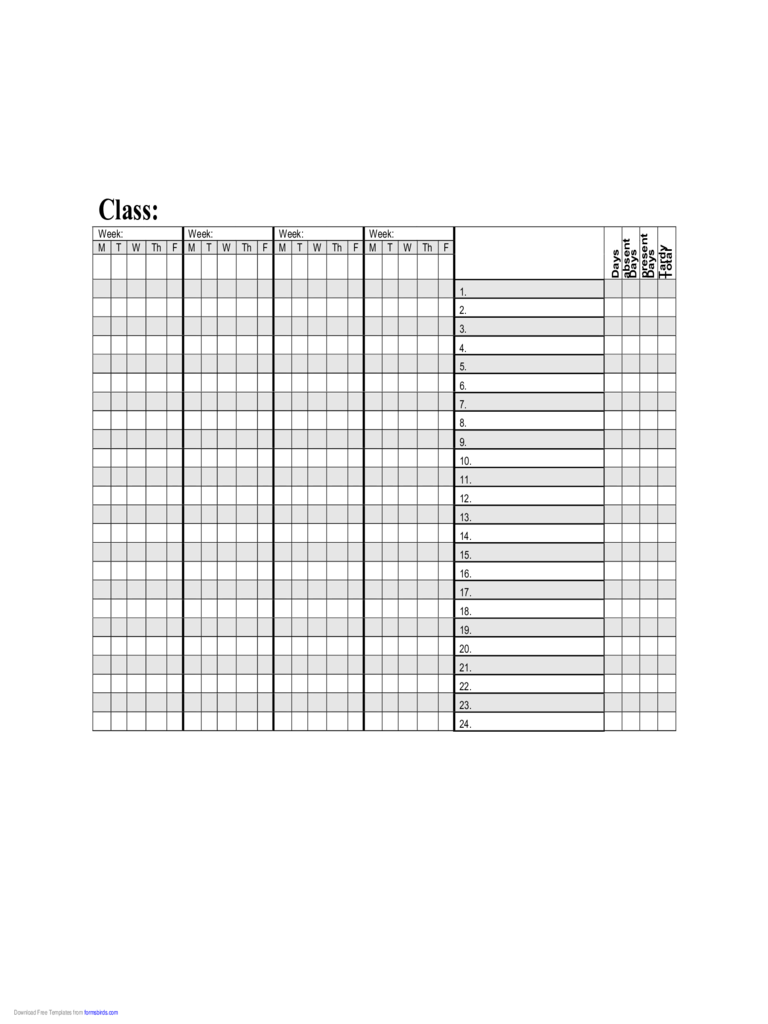 Class Attendance Paper (Horizontal)