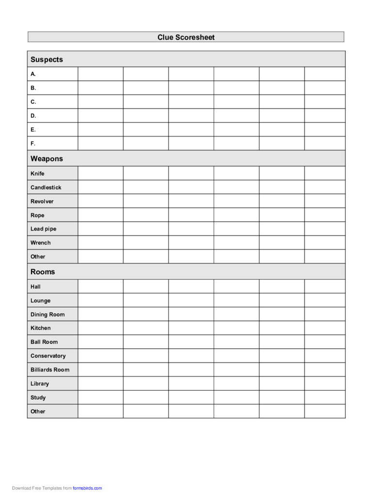 Clue Score Sheet Template Edit, Fill, Sign Online Handypdf