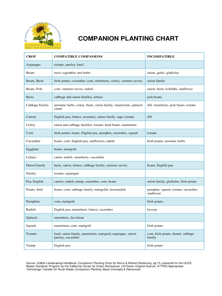 Companion Planting Chart for Crop