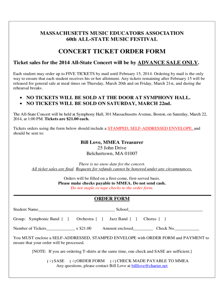 Concert Ticket Order Form
