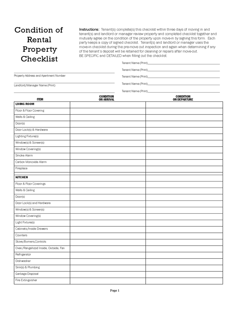 Condition of Rental Property Checklist