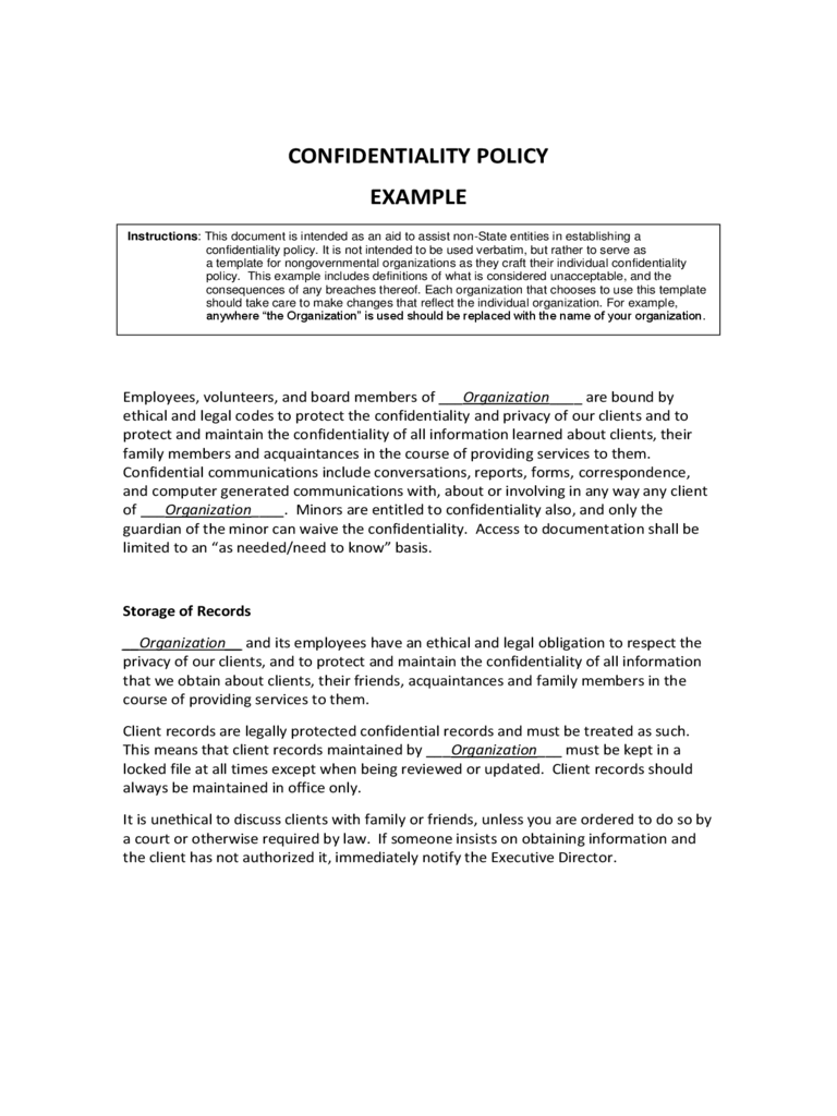Confidentiality Policy Example