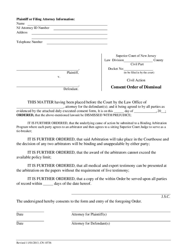 Consent Order of Dismissal - New Jersey