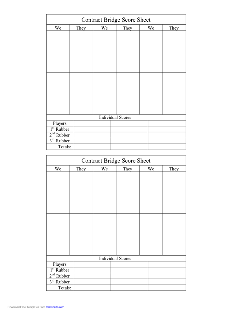 Contract Bridge Score Sheet