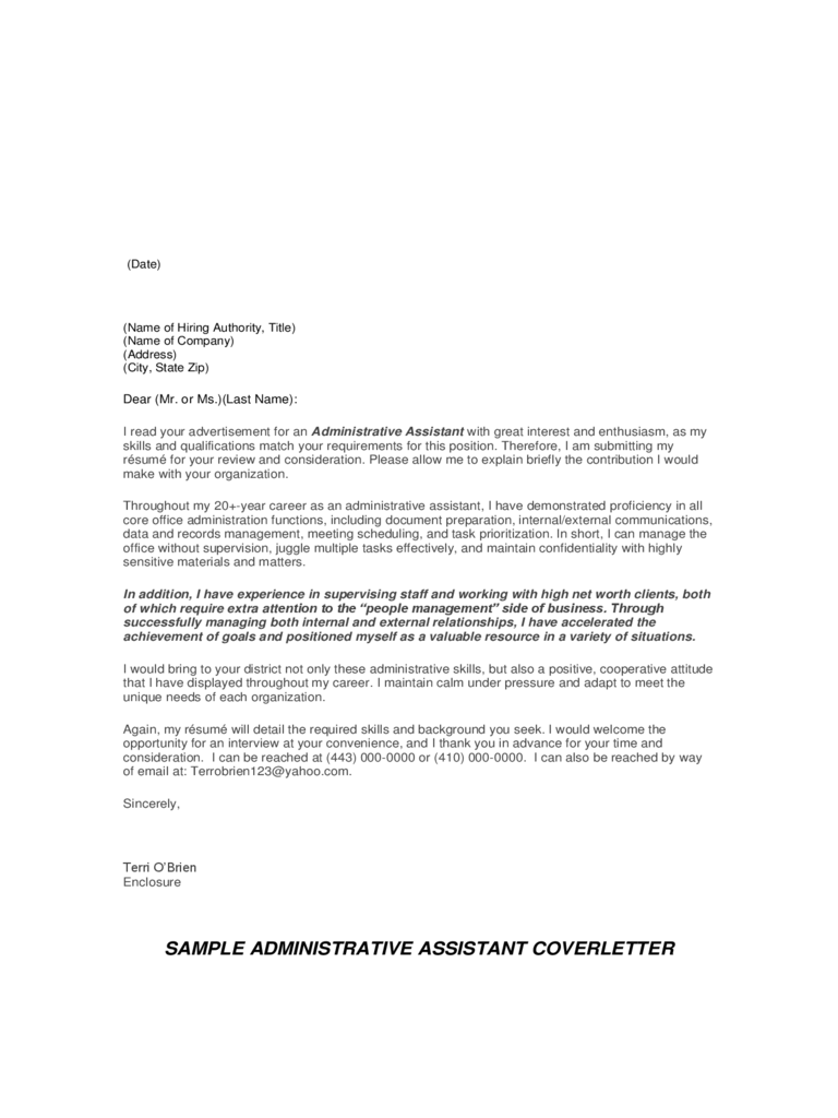 Free Cover Letter Samples For Administrative Assistant from handypdf.com