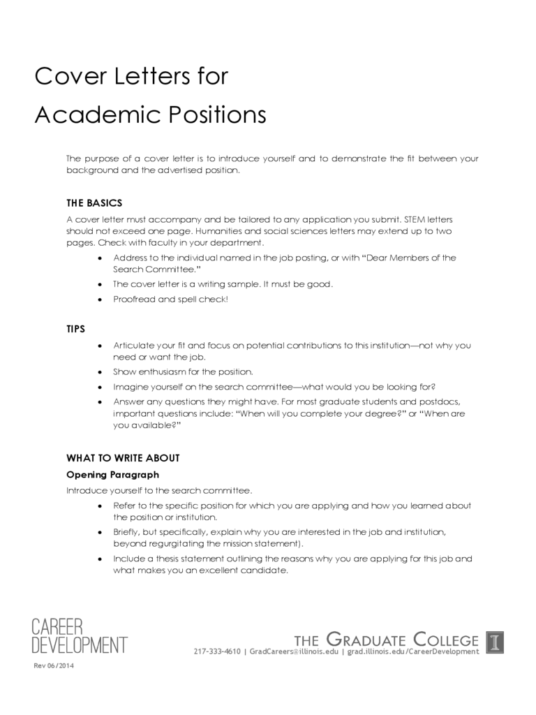 Cover Letters for Academic Positions