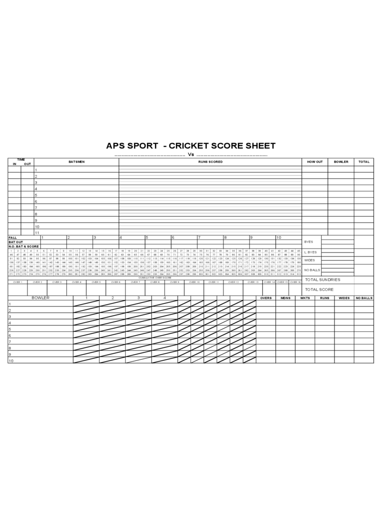 10 Overs Cricket Score Sheet Studentstart