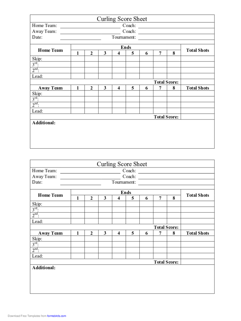 Curling Score Sheet