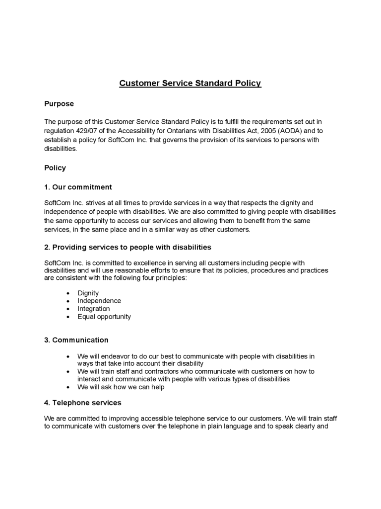 Customer Service Standard Policy Edit, Fill, Sign Online Handypdf