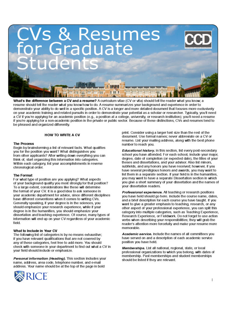 CV Templates for Graduate Students