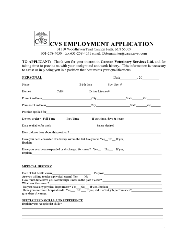 CVS Employment Application Form