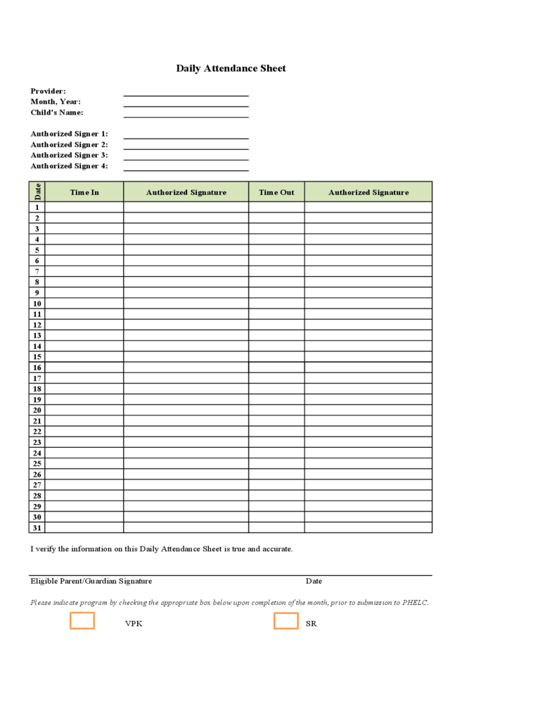 Daily Attendance Sheet