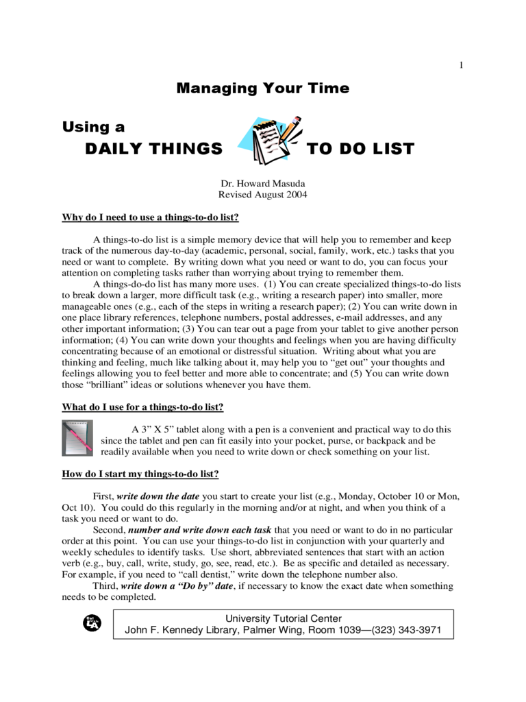 Daily Things To Do List Guidelines