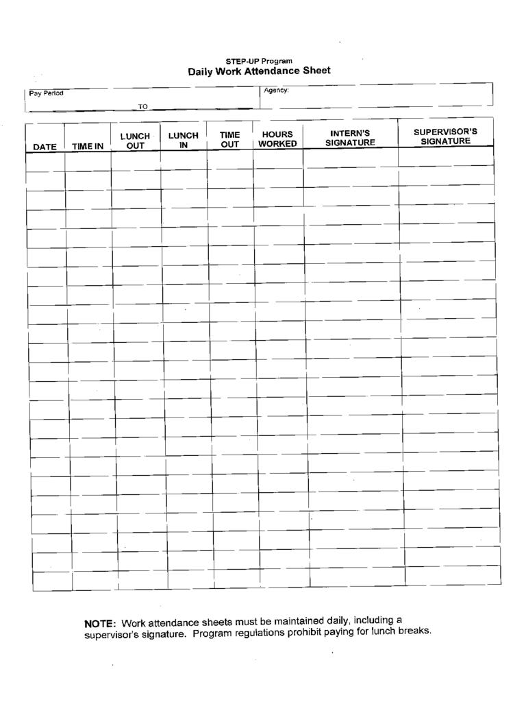 Daily Work Attendance Sheet