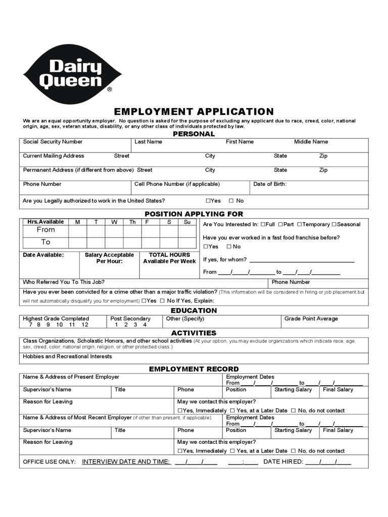 2021 Fast Food and Resturant Job Application Form ...