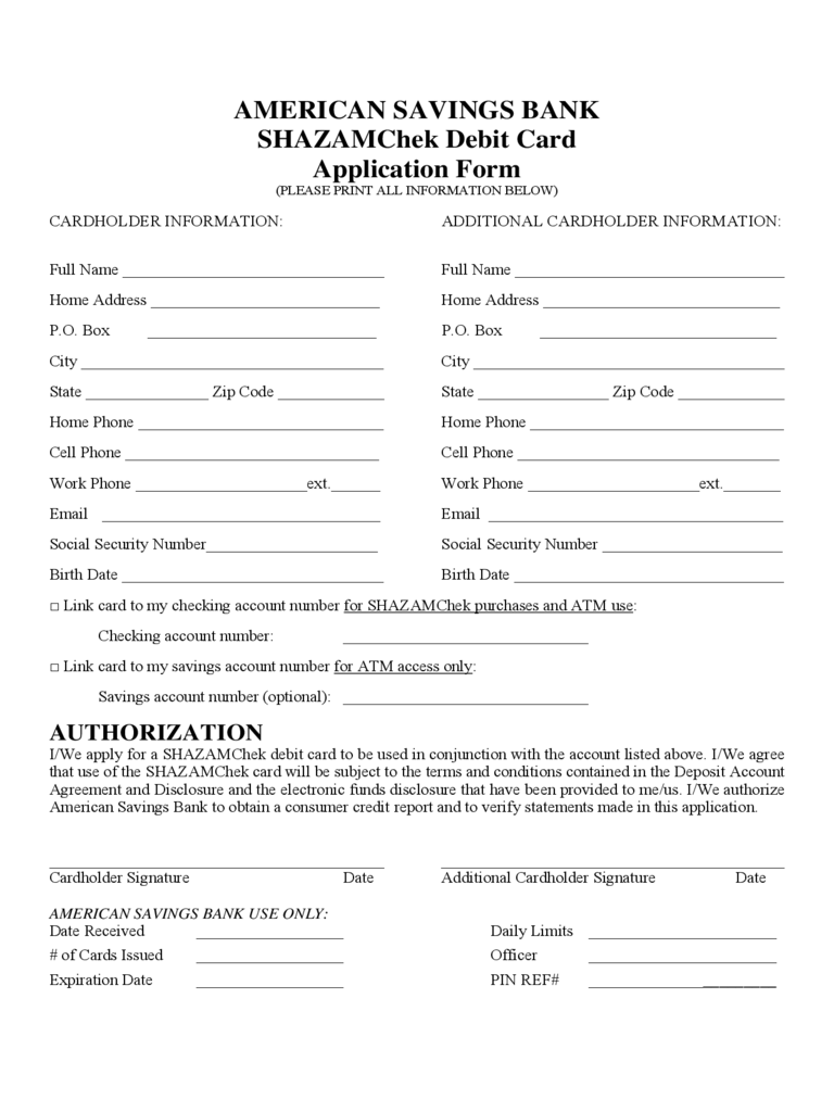 2025 Debit Card Application Form Fillable Printable PDF Forms 