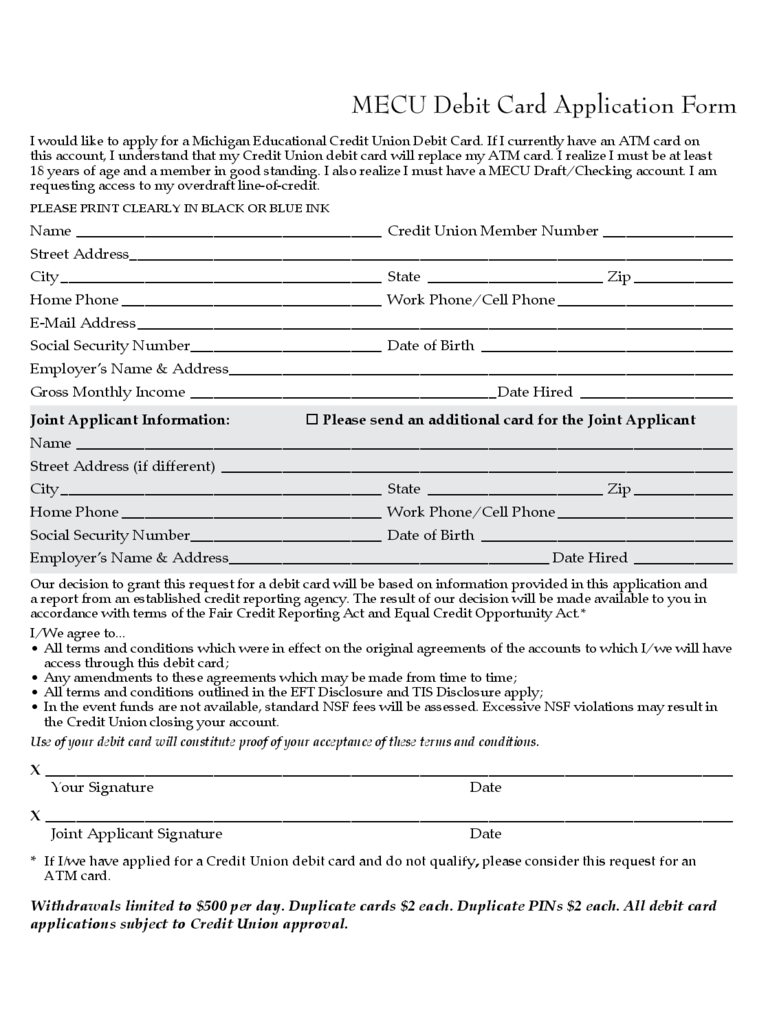 2024 Debit Card Application Form Fillable Printable PDF Forms 