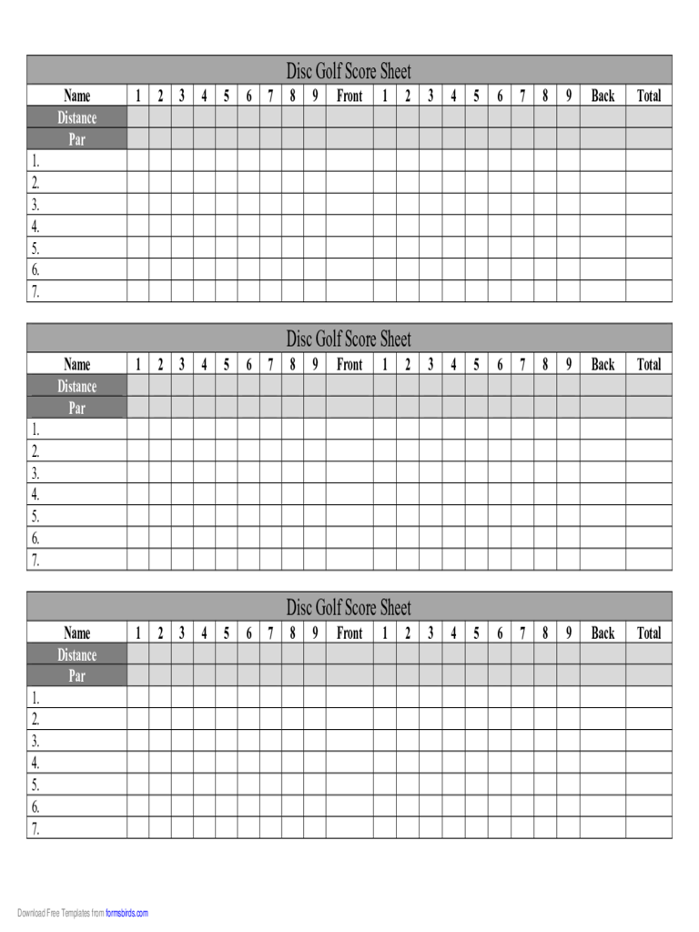 Disc Golf Score Sheet
