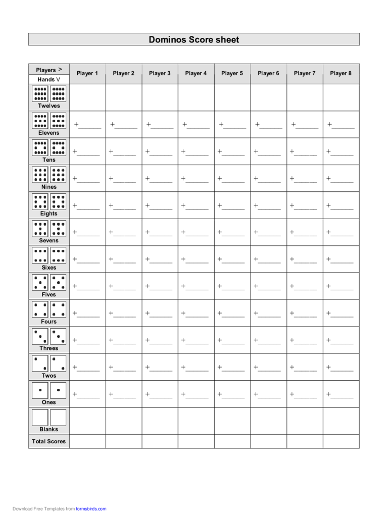 Dominos Score Sheet Template