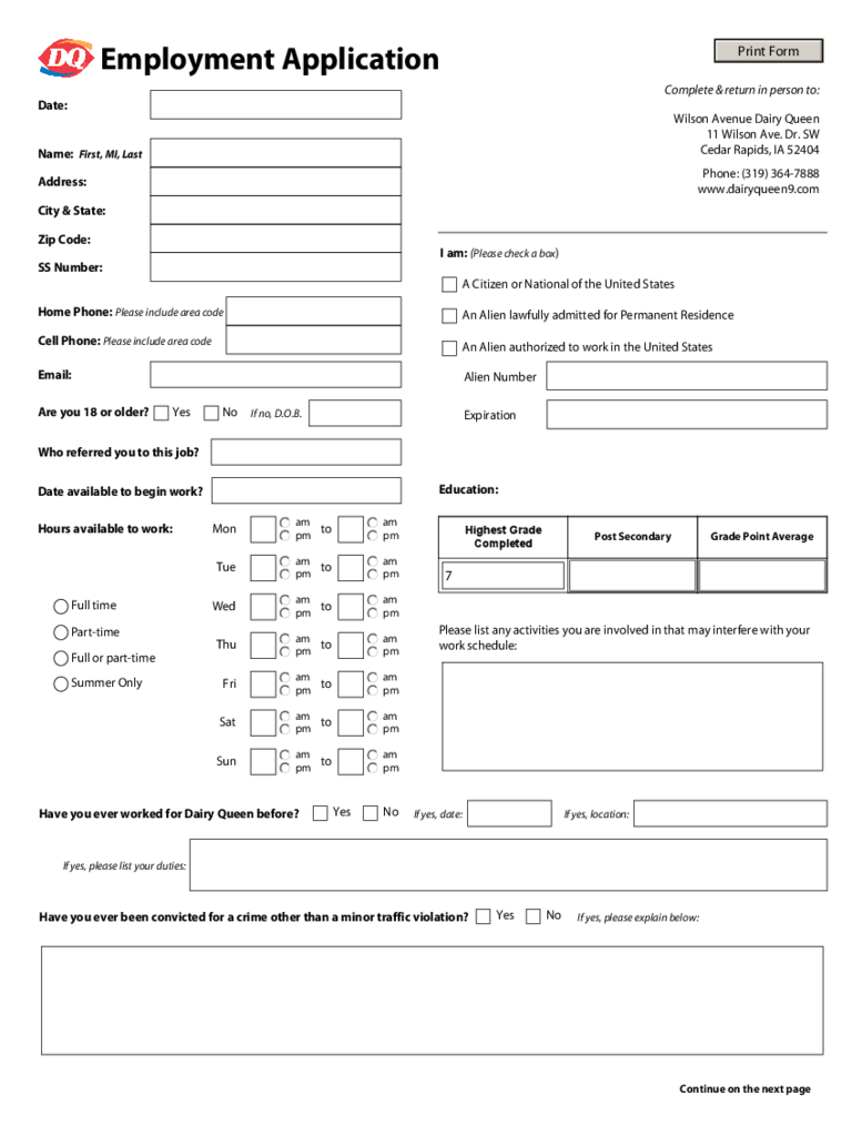 DQ Employment Application Form