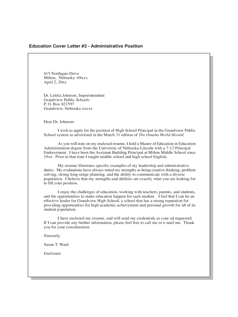 education professional cover letter examples