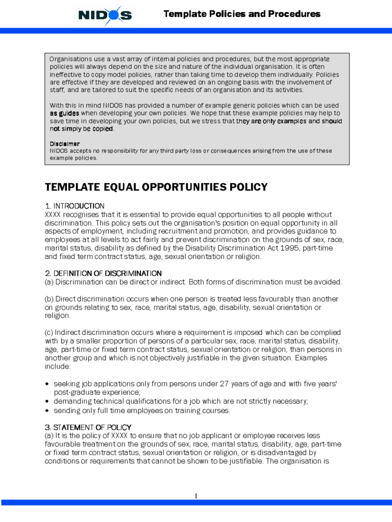 Equal Opportunities Policy Sample