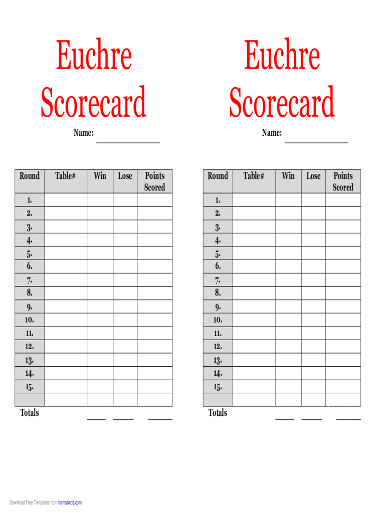 Printable Euchre Score Cards Printable World Holiday