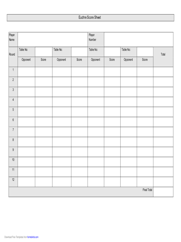2024 Euchre Score Cards Template Fillable Printable PDF Forms 