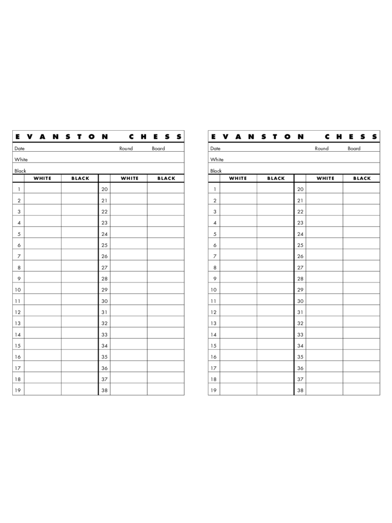 2023 Chess Score Sheet Fillable Printable PDF Forms Handypdf