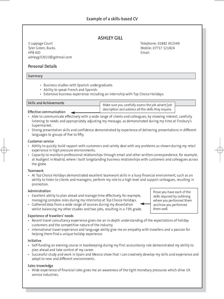 Example of a Skills-based CV - Edit, Fill, Sign Online | Handypdf