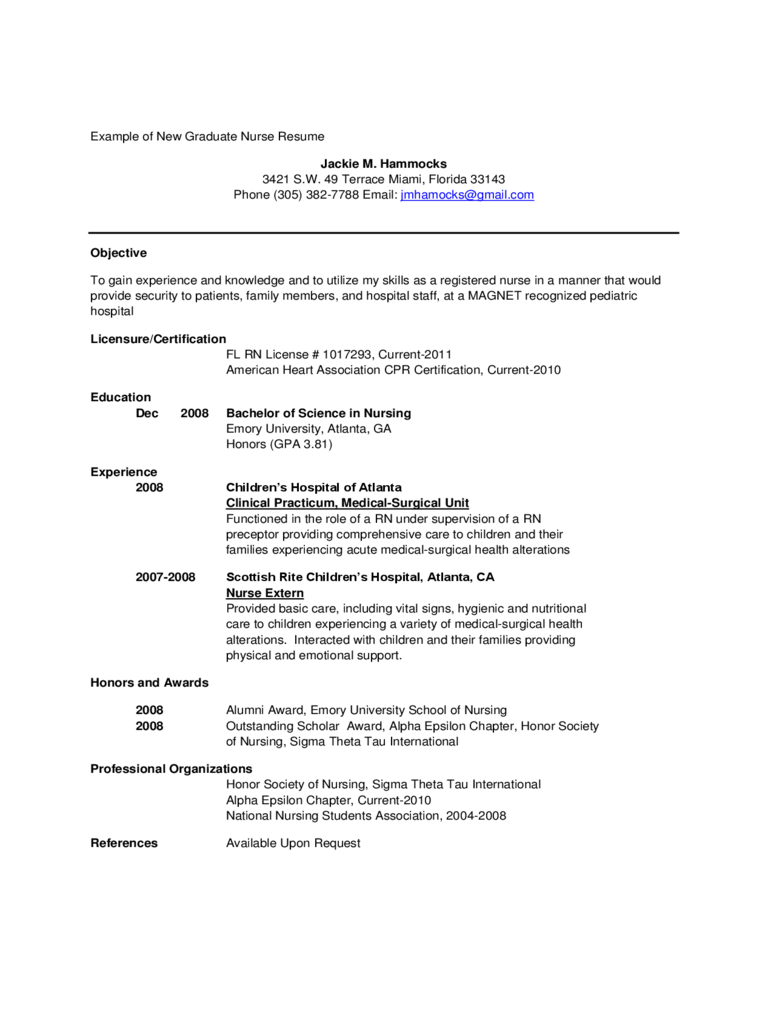 Example of New Graduate Nurse Resume - Edit, Fill, Sign ...