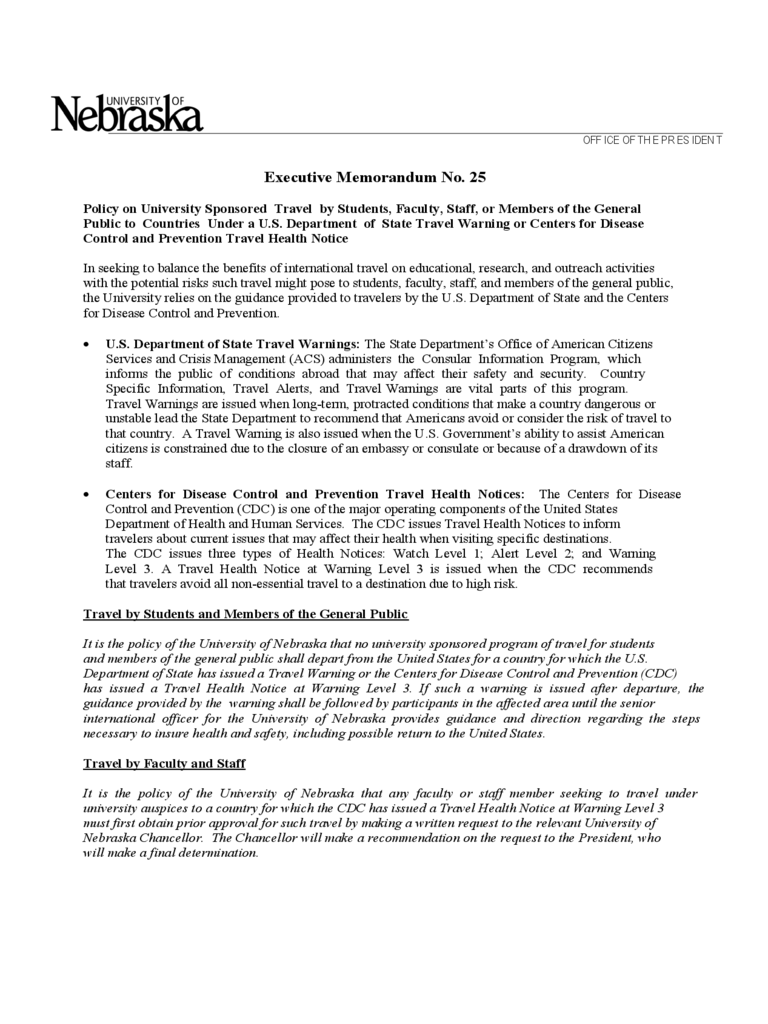 Executive Memorandum - University of Nebraska