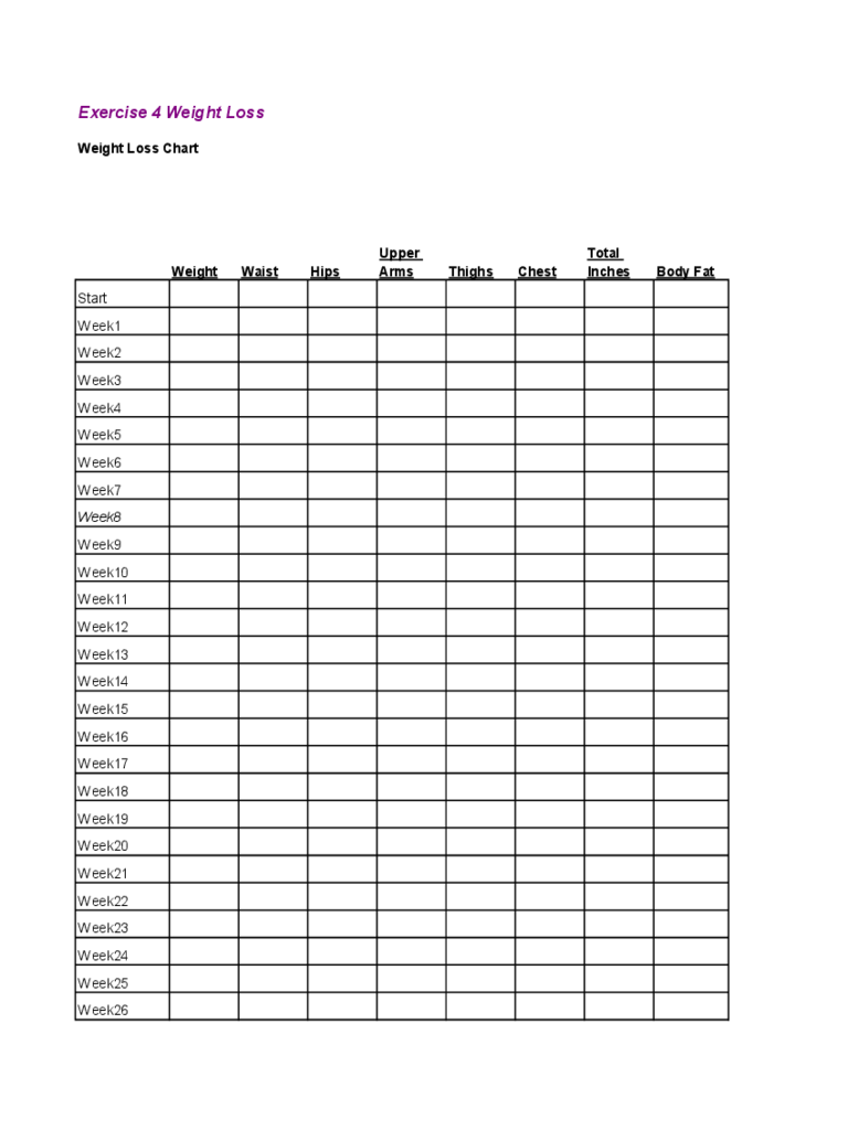 Printable Weight Loss Chart Pdf Free Download