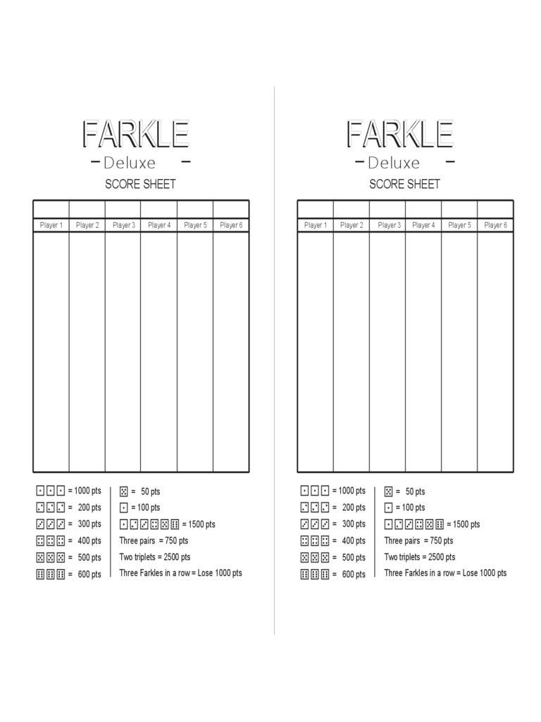 Farkle Score Sheet Example Edit Fill Sign Online Handypdf