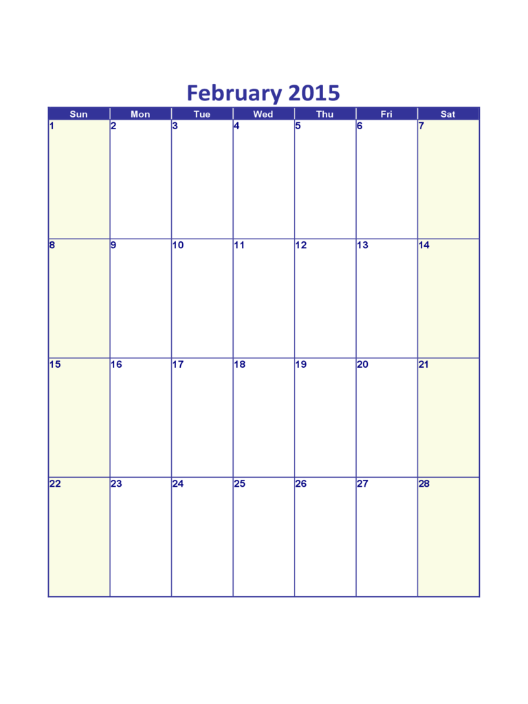 February 2015 Sample Calendar