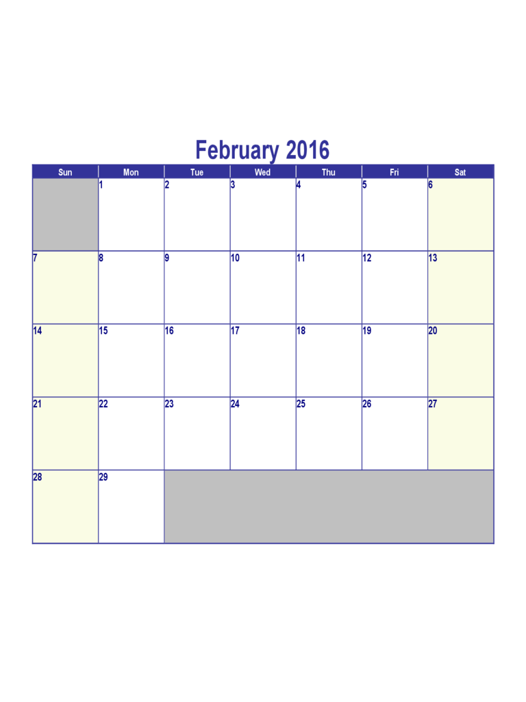 February 2016 Calendar Template