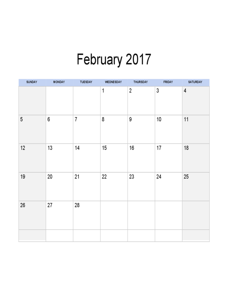 February 2017 Calendar Sample Edit Fill Sign Online Handypdf