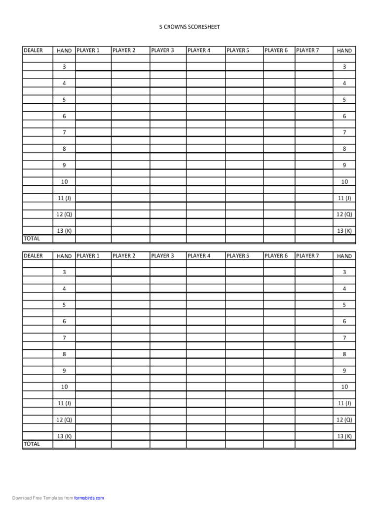 Five Crowns Score Sheet - Edit, Fill, Sign Online | Handypdf