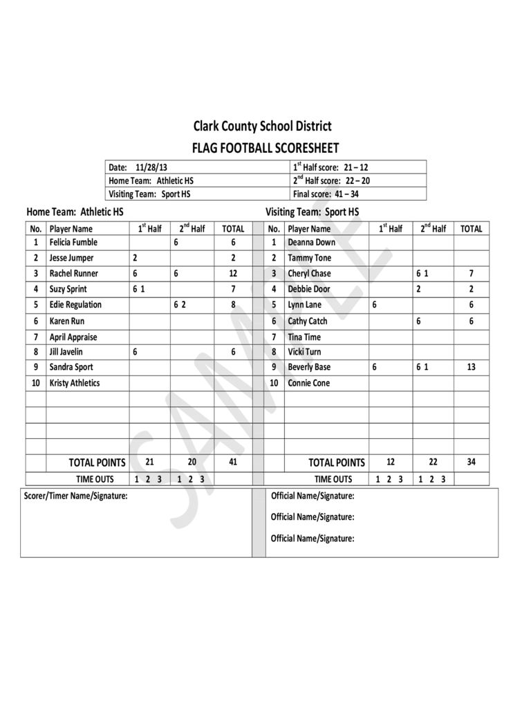 2024 Football Score Sheet Fillable Printable PDF Forms Handypdf