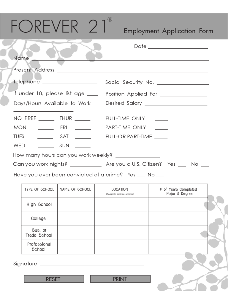 Rue 21 Printable Application Form Printable Forms Free Online