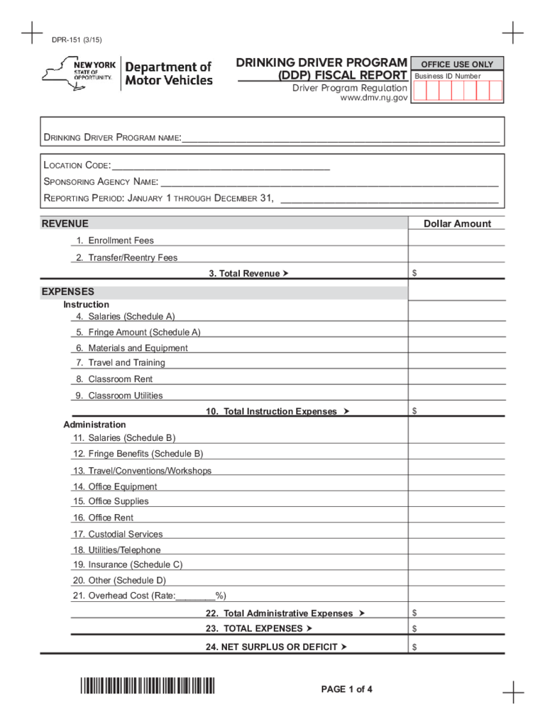 Form DPR-151 - DDP Fiscal Report - New York