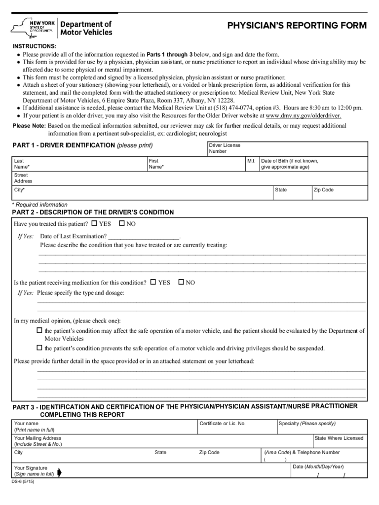 Form DS-6 - Physician's Request for Driver Review - New York