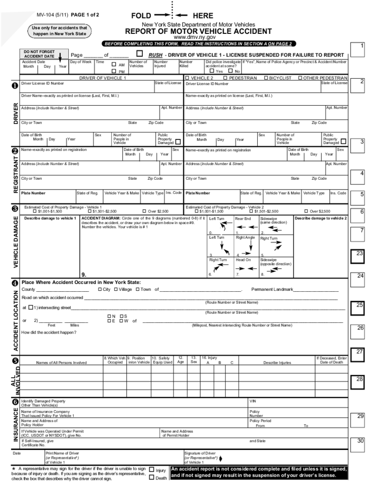 Form MV-104 - Report of Motor Vehicle Accident - New York