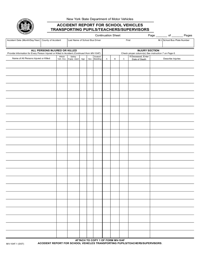 Form MV-104F.1 - Accident Report for School Vehicles - New York