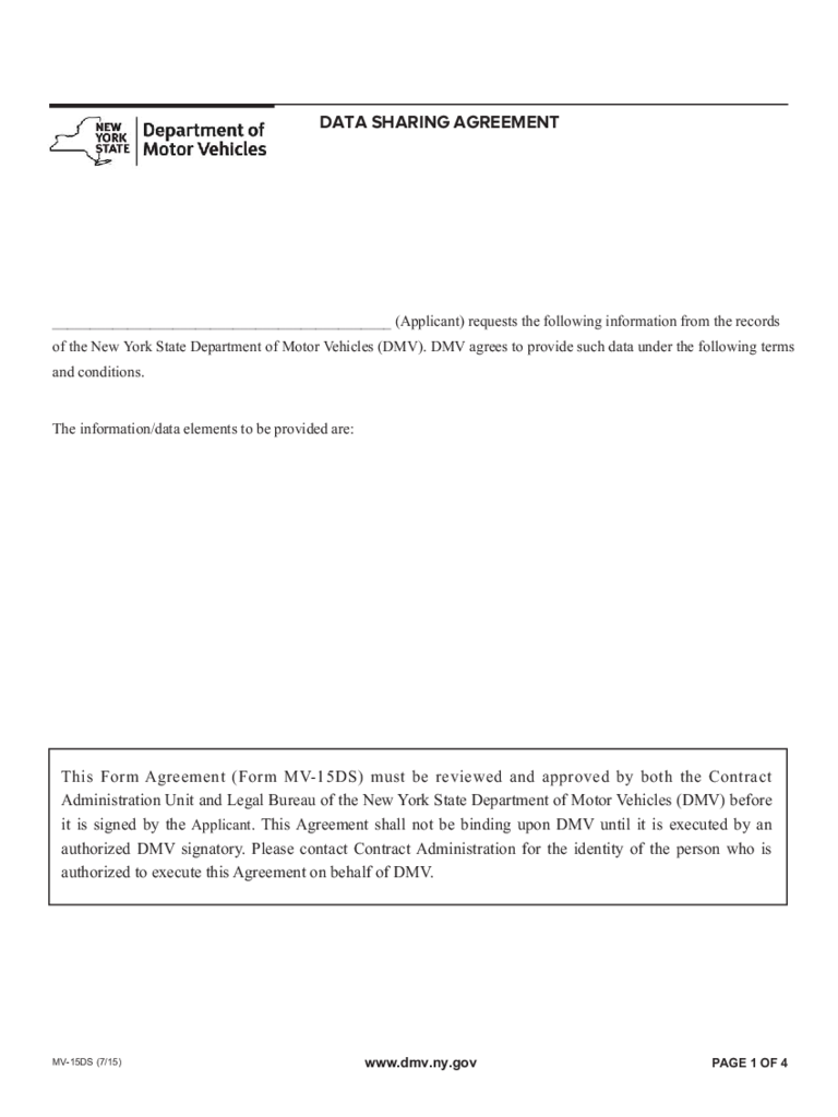 Form MV-15DS - Data Sharing Agreement - New York