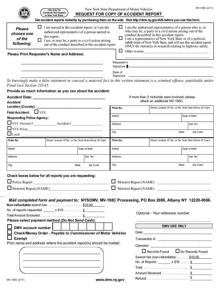 Form MV-198C - Request for Copy of Accident Report - New York